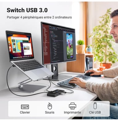 Commutateur USB claviers/souris pour 2 ordinateurs